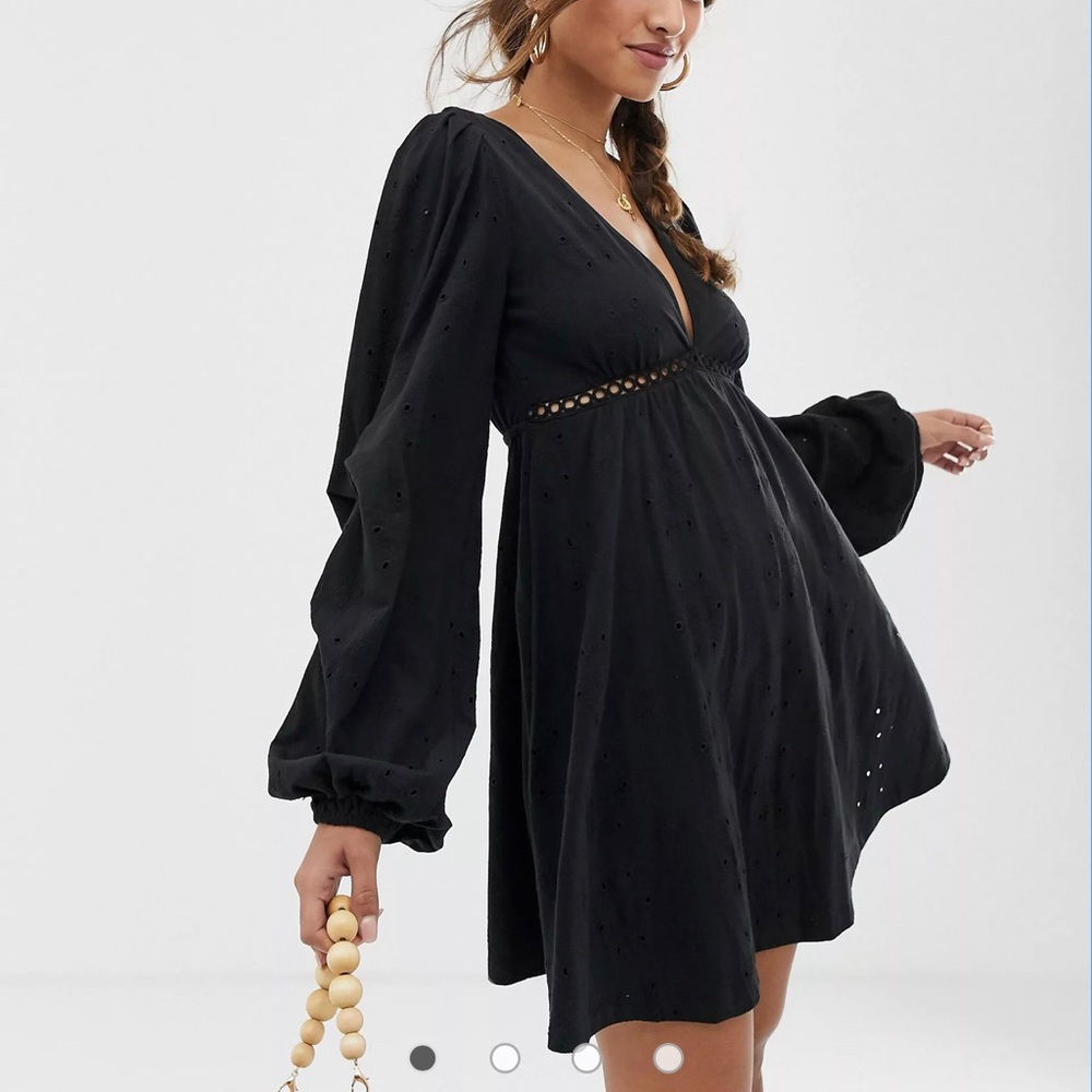 ASOS DESIGN broderie mini dress with tuck sleeve